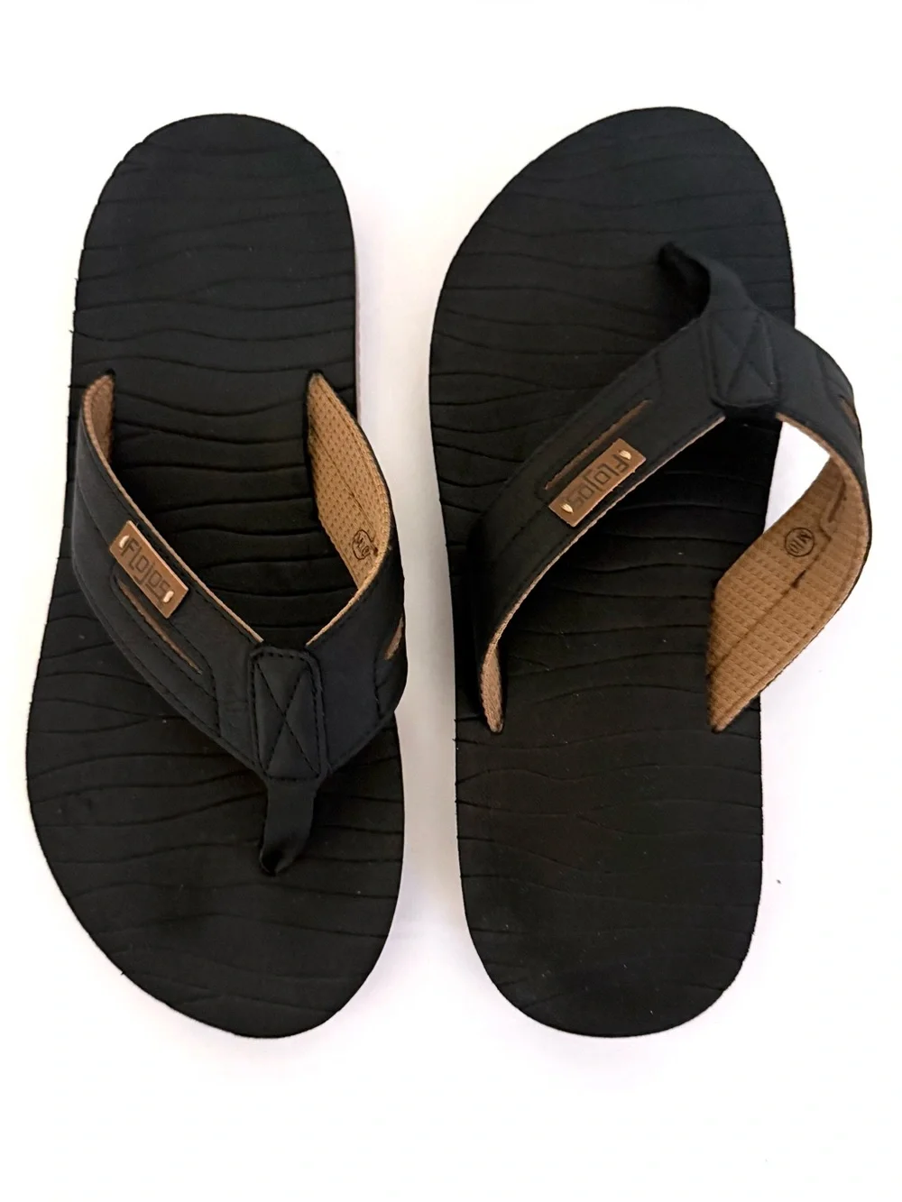 Flojos Waverunner Flip Flop Sandals Men’s Size 10 Black Brown Sporty Fabric